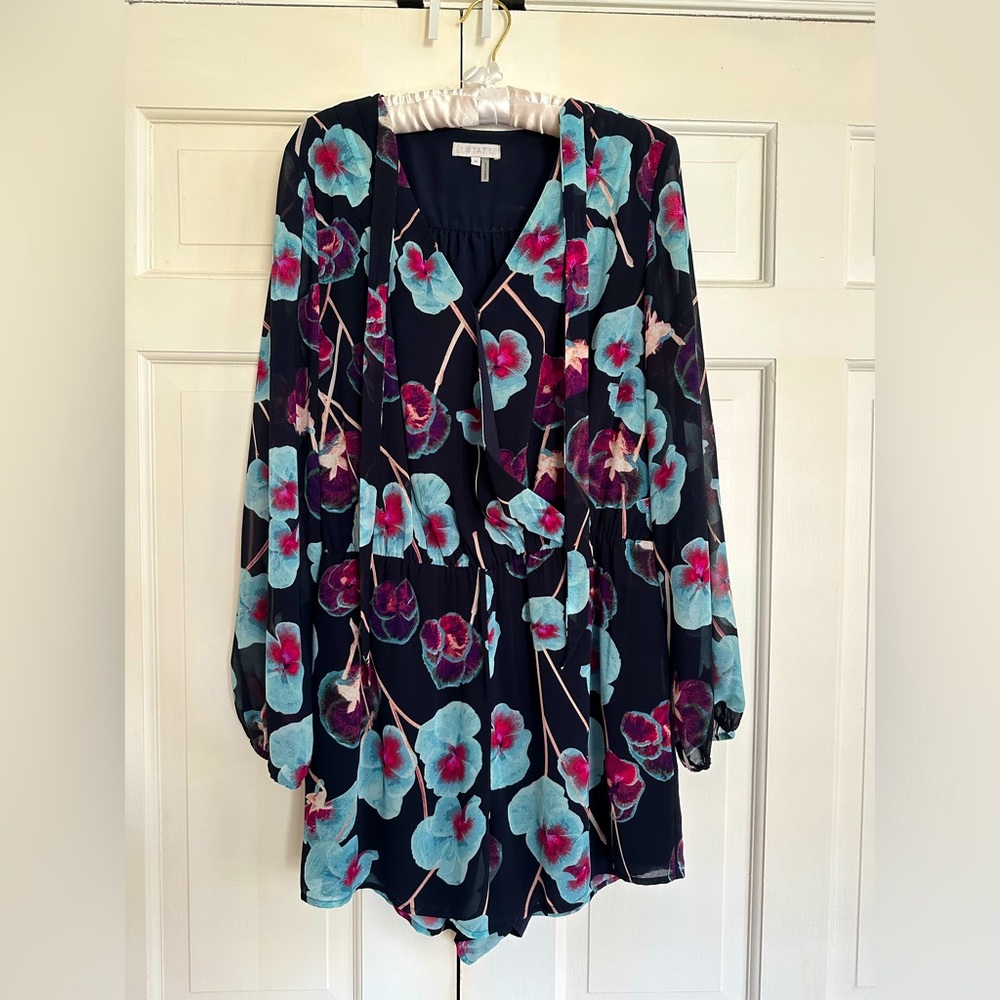 1 State long sheer sleeve romper. Size medium